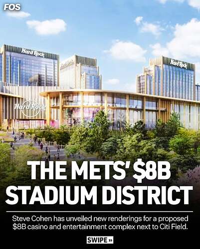 Steve Cohen wants to build an $8 billion casino and entertainment complex next to Citi Field  Read more on the Mets’ unique doubleheader today in our bio.