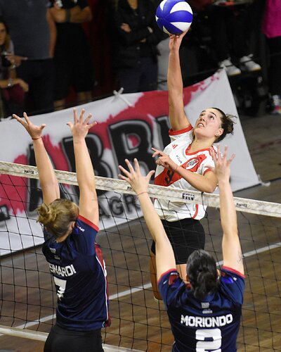 Photo by River Club on March 21, 2024. May be an image of 5 people, people playing voleyball and text.