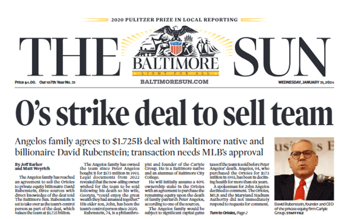 Baltimore Sun front page Orioles