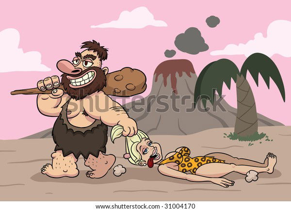 cartoon-caveman-dragging-cave-woman-600w-31004170